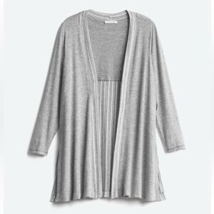 August‎ Mist Cardigan Women 1X Gray Open Front Striped Back Contrast Knit ST5451